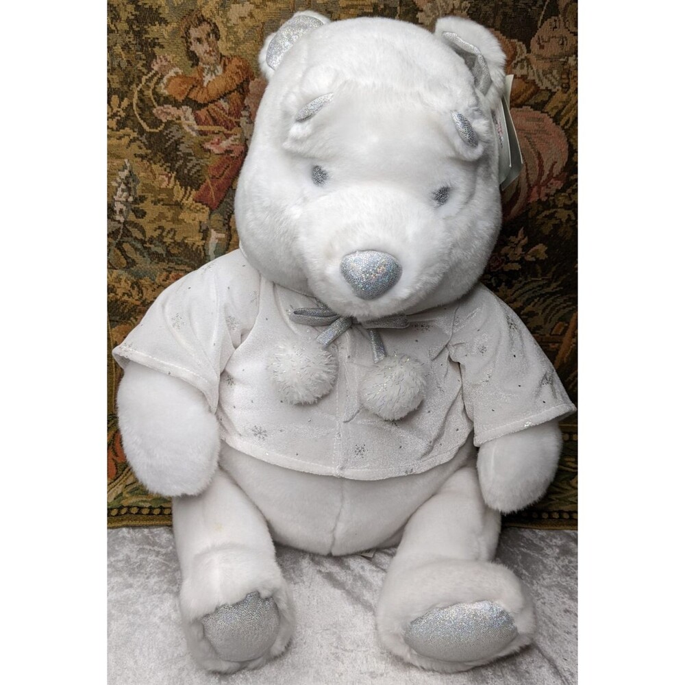 LARGE 22" Disney Winnie Pooh Bear White Winter Plush Snowflake Pal NWT Christmas
